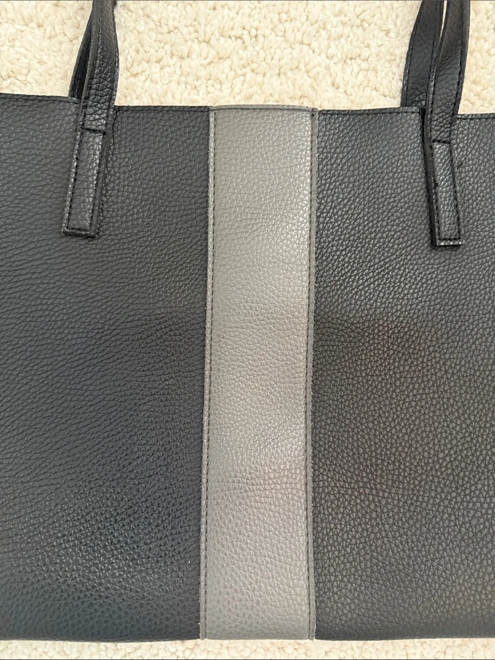 Black Tote Bag with Gray Center Stripe